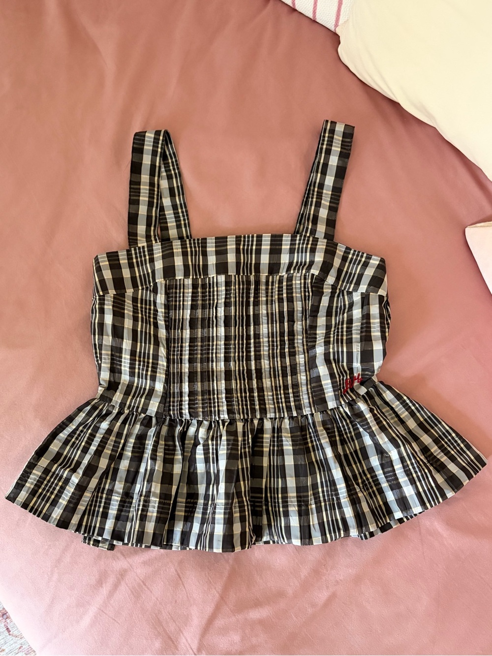 Black & White Plaid Smocked Tank Top